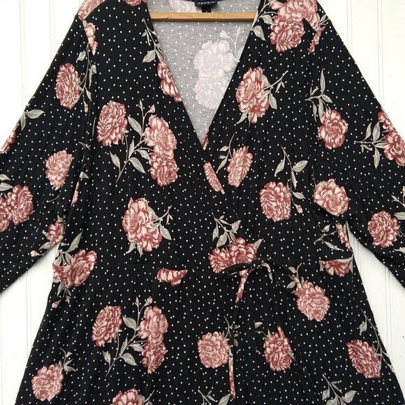 Torrid Mini Jersey Wrap Dress Plus Size 3X Black Polka Dot Floral Print Stretch - Picture 5 of 13